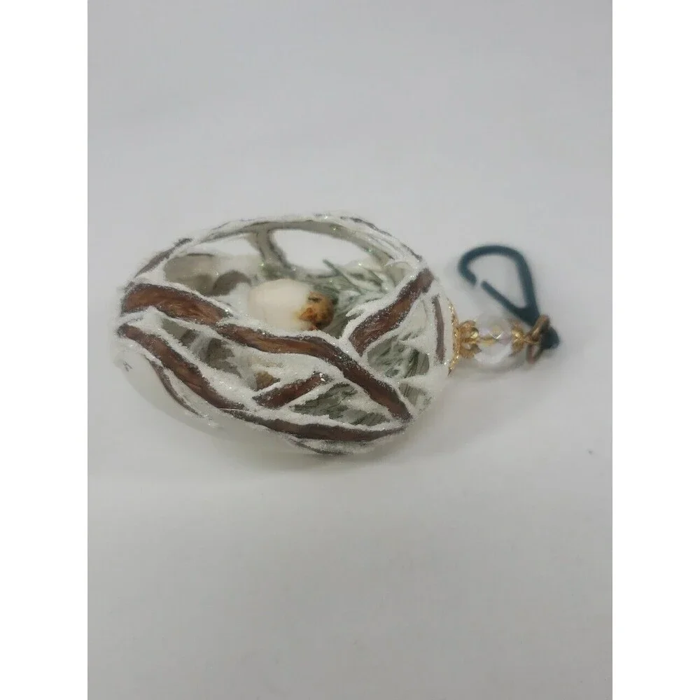 Vintage Elegant Egg Ornament Lovebirds Handcrafted Egg Artist Initials Christmas